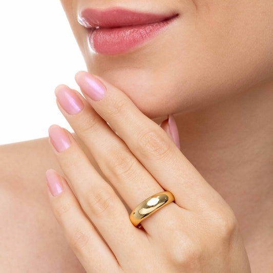 Anel Liso Abaulado Banhado a Ouro 18K - Liven Semijoias