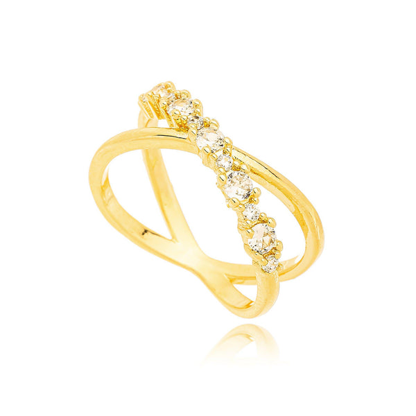 Anel Cravejado X Banhado a Ouro 18K - Liven Semijoias