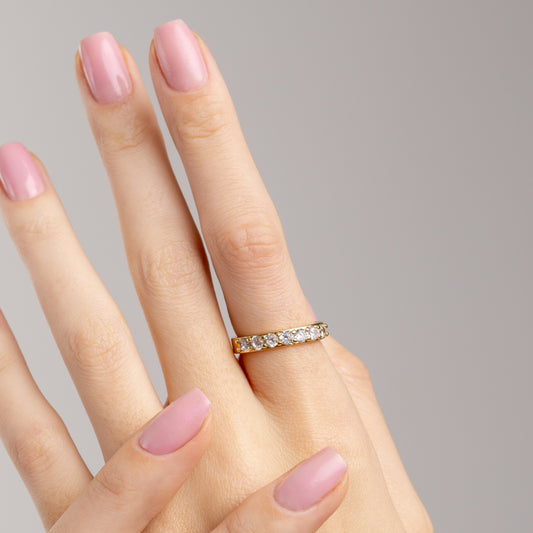 Anel Cravejado 7 Zircônias 3,5mm Banhado a Ouro 18K