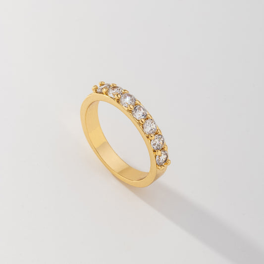 Anel Cravejado 7 Zircônias 3,5mm Banhado a Ouro 18K