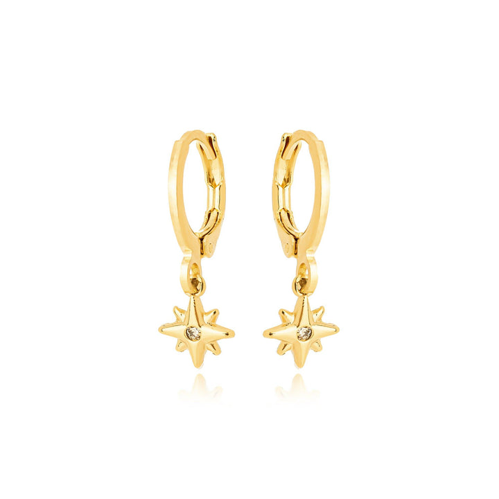 Brinco Argola Click Com Pingente Estrela Cravejado Banhado a Ouro 18K - Liven Semijoias