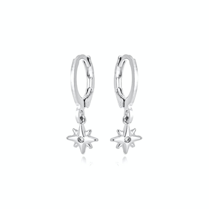 Brinco Argola Click Com Pingente Estrela Cravejado Banhado a Ródio - Liven Semijoias