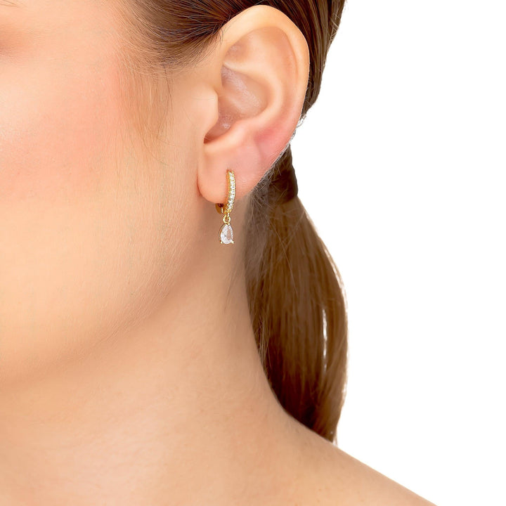 Brinco Argola Cravejado Com Pingente Gota Zircônia Banhado a Ouro 18K - Liven Semijoias