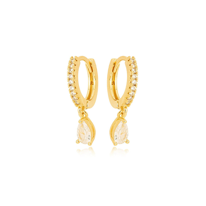 Brinco Argola Cravejado Com Pingente Gota Zircônia Banhado a Ouro 18K - Liven Semijoias