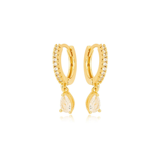 Brinco Argola Cravejado Com Pingente Gota Zircônia Banhado a Ouro 18K - Liven Semijoias