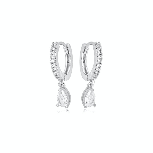 Brinco Argola Cravejado Com Pingente Gota Zircônia Banhado a Ródio - Liven Semijoias