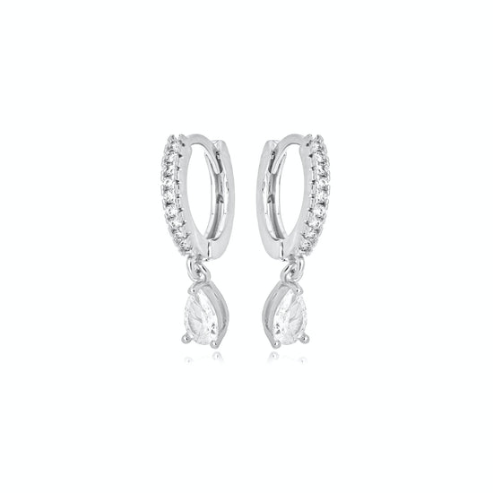 Brinco Argola Cravejado Com Pingente Gota Zircônia Banhado a Ródio - Liven Semijoias