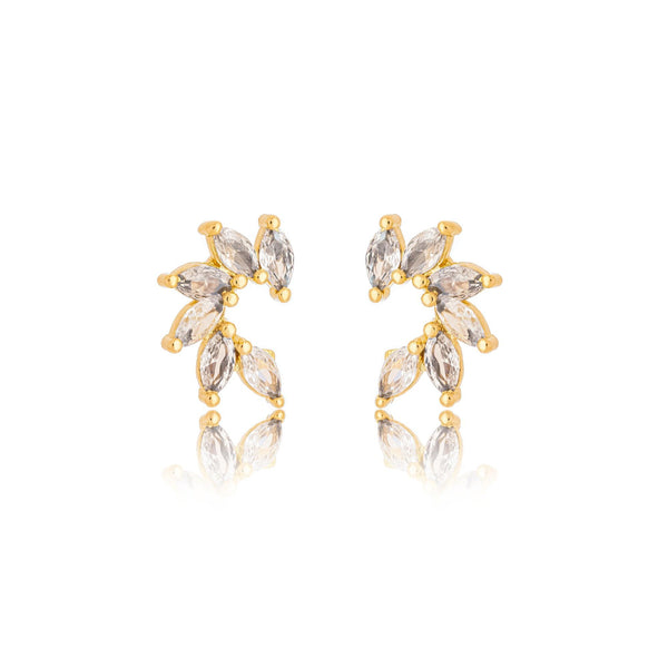 Brinco Curvado Com 5 Pedras De Zircônia Banhado a Ouro 18K - Liven Semijoias