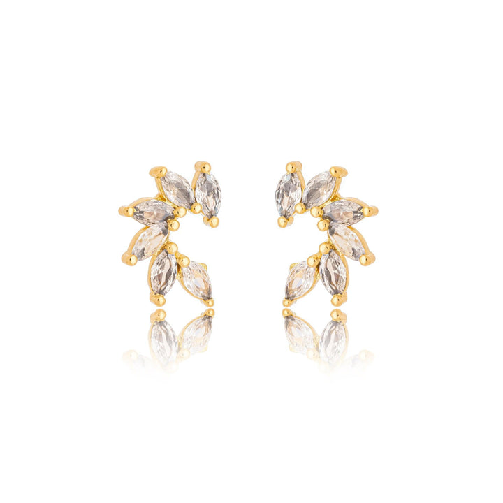 Brinco Curvado Com 5 Pedras De Zircônia Banhado a Ouro 18K - Liven Semijoias