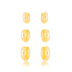 Brinco Trio Argola Lisa Banhado a Ouro 18K
