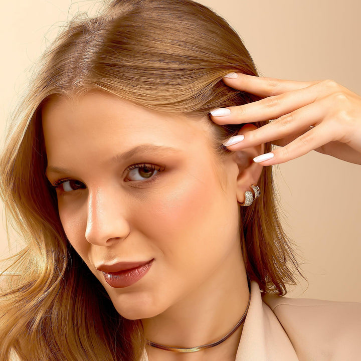 Brinco Argola Click Zircônia Banhado a Ouro 18K - Liven Semijoias
