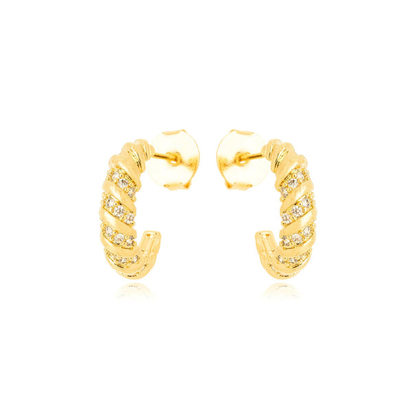Brinco Argola Croissant Cravejado Banhado a Ouro 18K - Liven Semijoias