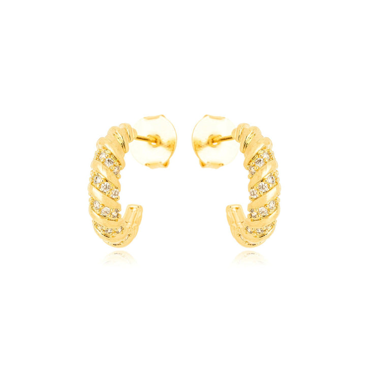 Brinco Argola Croissant Cravejado Banhado a Ouro 18K - Liven Semijoias