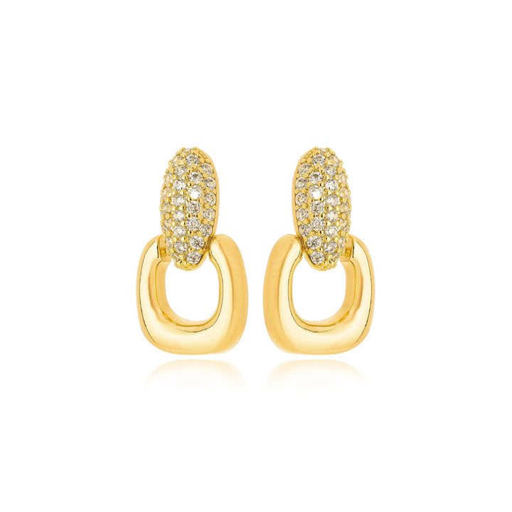Brinco Base Cravejado Elo Pendurado Banhado a Ouro 18K - Liven Semijoias