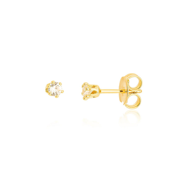 Brinco Ponto De Luz Zircônia 3mm Infantil Banhado a Ouro 18K - Liven Semijoias