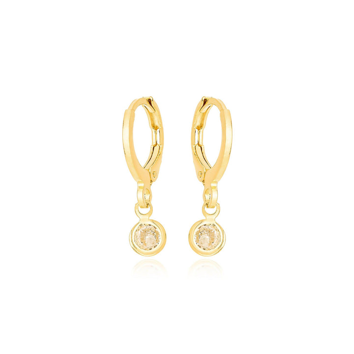 Brinco Argola Com Pingente Zircônia 4mm Banhado a Ouro 18K - Liven Semijoias