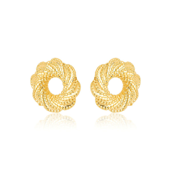 Brinco Redondo Entrelaçado Trabalhado Banhado a Ouro 18K - Liven Semijoias