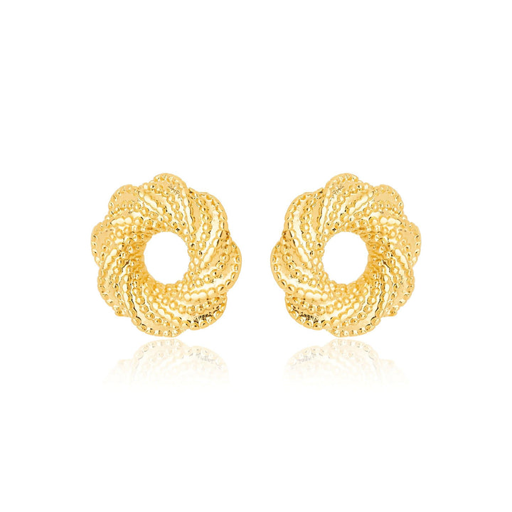 Brinco Redondo Entrelaçado Trabalhado Banhado a Ouro 18K - Liven Semijoias