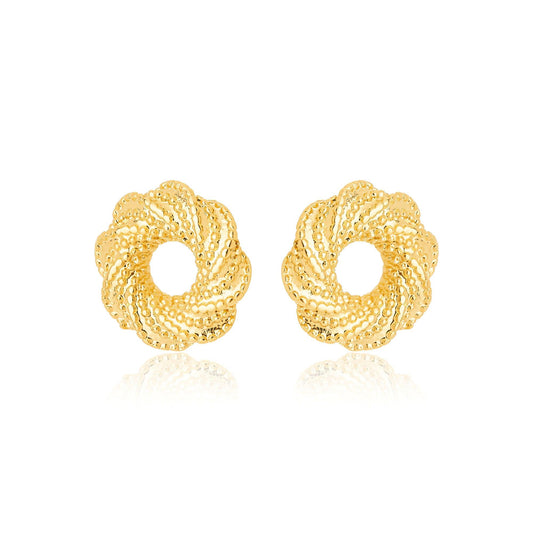 Brinco Redondo Entrelaçado Trabalhado Banhado a Ouro 18K - Liven Semijoias