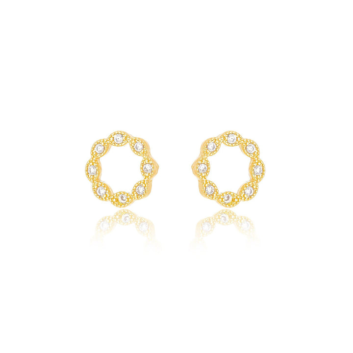 Brinco Círculo Cravejado Delicado Banhado a Ouro 18K - Liven Semijoias