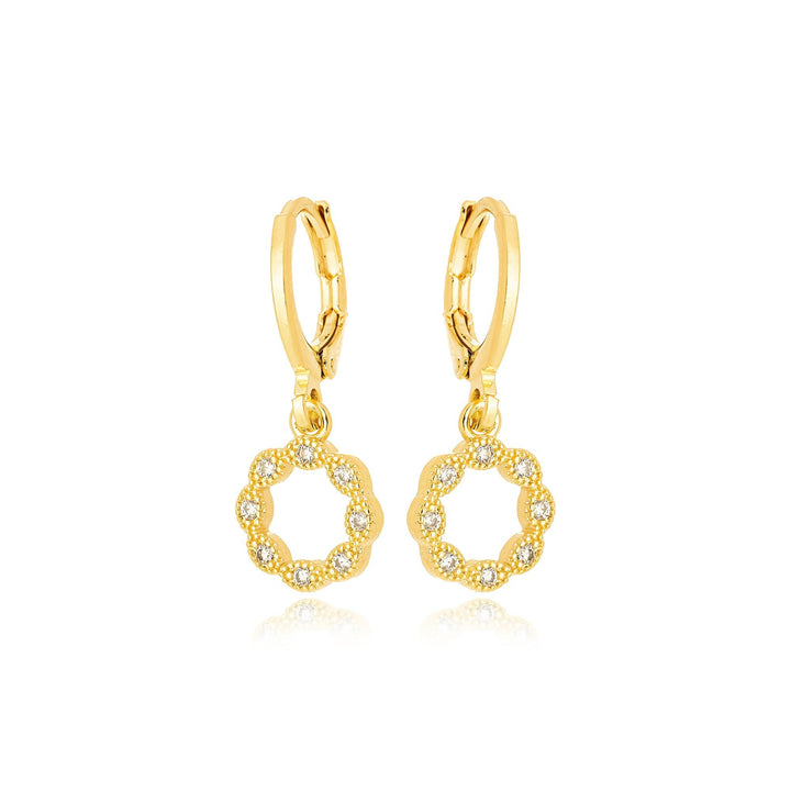 Brinco Argola Com Pingente Aro Cravejado Banhado a Ouro 18K - Liven Semijoias