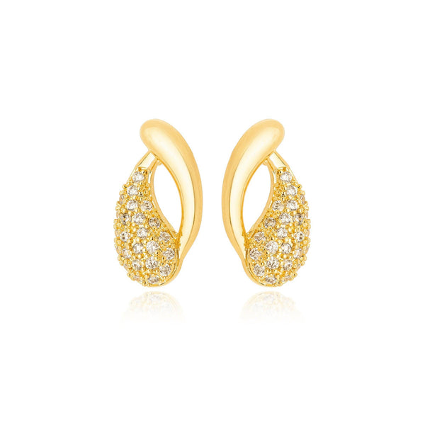 Brinco Orgânico Gota Dupla Liso e Cravejado Banhado a Ouro 18K - Liven Semijoias