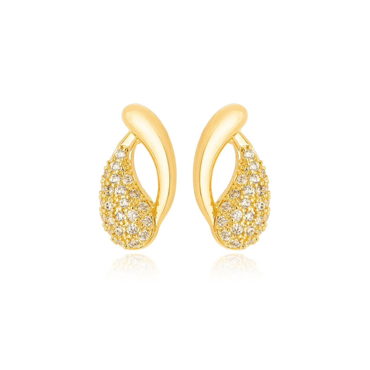 Brinco Orgânico Gota Dupla Liso e Cravejado Banhado a Ouro 18K - Liven Semijoias