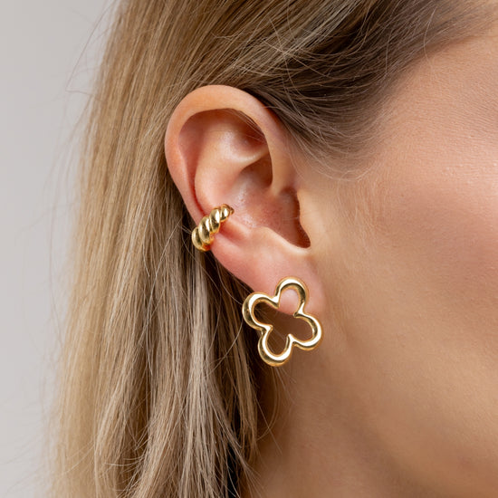 Conjunto Corrente Veneziana Com Pingente Trevo e Brinco Banhado a Ouro 18K