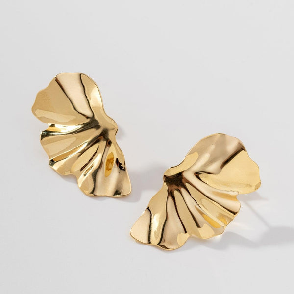 Brinco Folha Orgânica Estampada Amassada Banhado a Ouro 18K