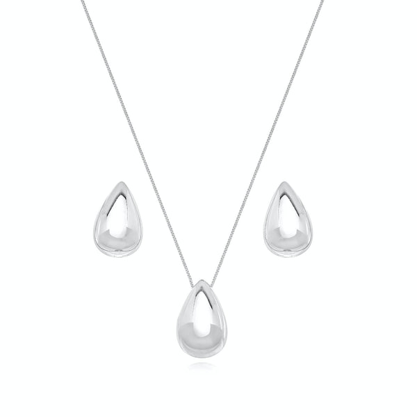 Conjunto Colar Com Pingente + Brinco Gota Banhado a Ródio - Liven Semijoias