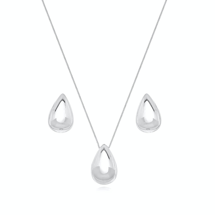 Conjunto Colar Com Pingente + Brinco Gota Banhado a Ródio - Liven Semijoias