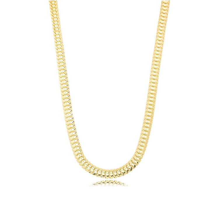 Colar Malha Achatada Trama Larga 6mm por 40cm Banhado a Ouro 18K - Liven Semijoias