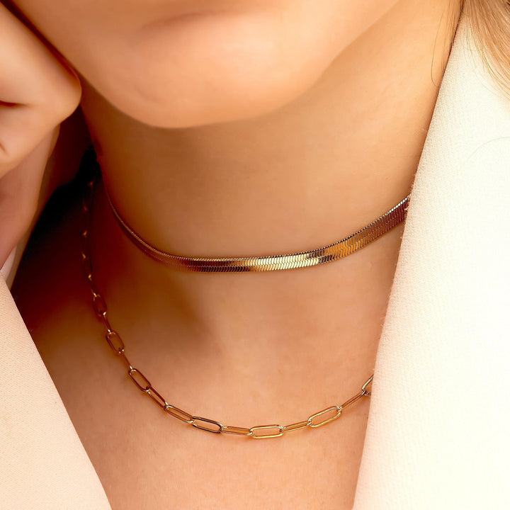 Colar Choker Malha Fita Laminada 4mm Banhado a Ouro 18K - Liven Semijoias