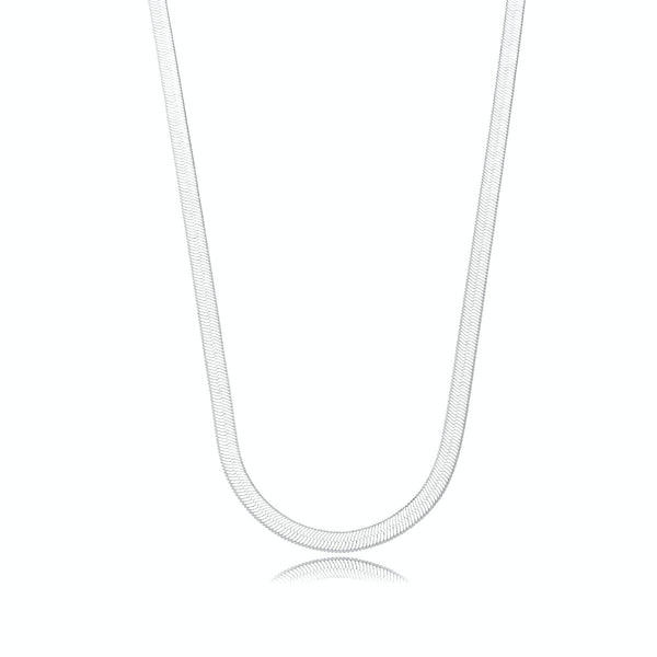 Colar Choker Malha Fita Laminada 4mm Banhado a Ródio - Liven Semijoias