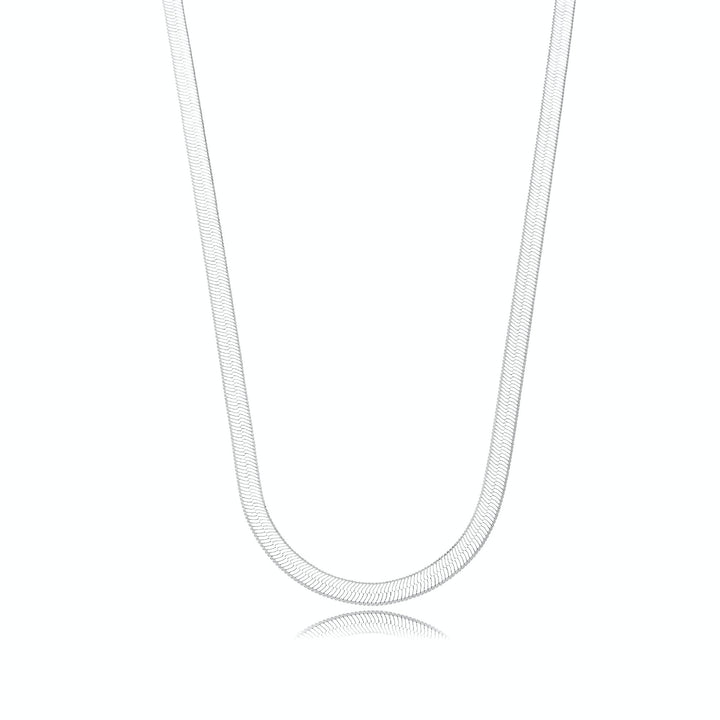 Colar Choker Malha Fita Laminada 4mm Banhado a Ródio - Liven Semijoias