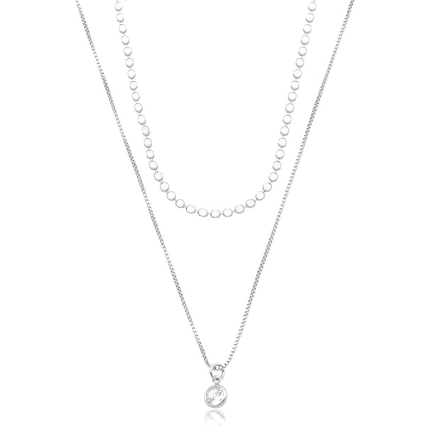 Colar 2em1 Choker Veneziana Pingente 45cm + Bolinha Achatada 40cm Banhado a Ródio