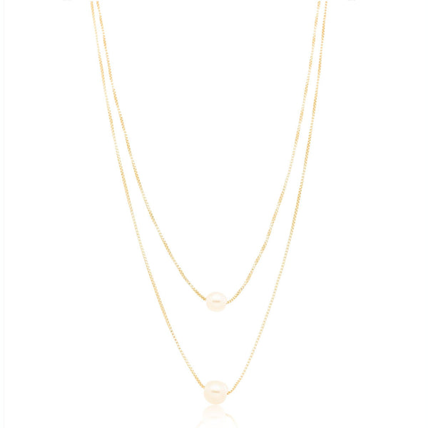 Colar Veneziana 2 em 1 com Pérola 40cm Banhado a Ouro 18K