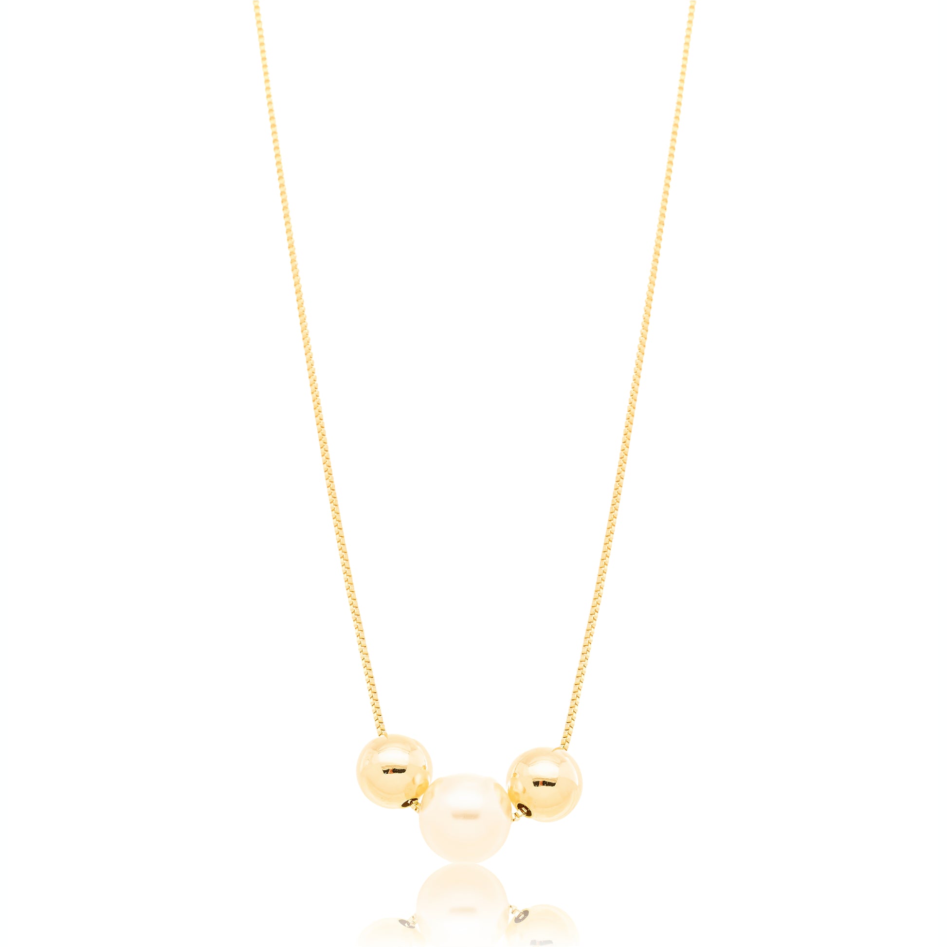 Colar Veneziana 45cm Pérola 10mm e Bolinhas Banhado a Ouro 18K