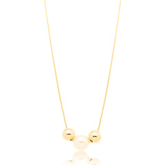 Colar Veneziana 45cm Pérola 10mm e Bolinhas Banhado a Ouro 18K