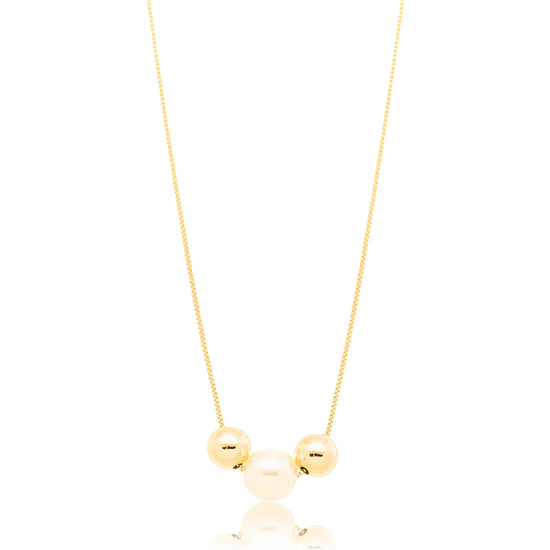 Colar Veneziana 45cm Pérola 10mm e Bolinhas Banhado a Ouro 18K