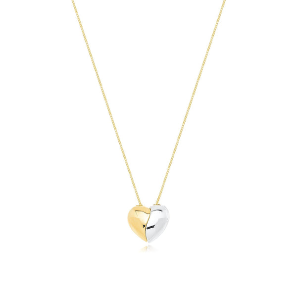 Colar Coração Duo Ródio Branco Banhado a Ouro 18K - Liven Semijoias