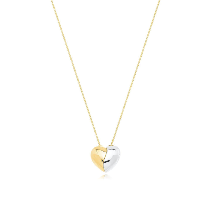 Colar Coração Duo Ródio Branco Banhado a Ouro 18K - Liven Semijoias