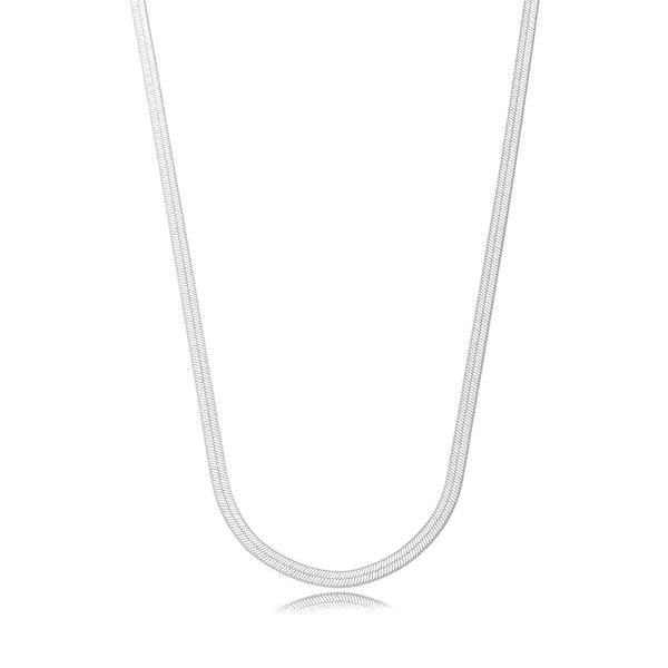 Colar Choker Malha Fita Laminada 3mm Banhado a Ródio - Liven Semijoias