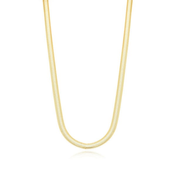 Colar Malha Achatada Fio Alemão 5mm Banhado a Ouro 18K - Liven Semijoias