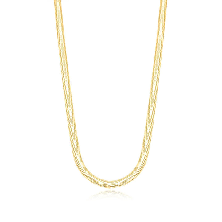 Colar Malha Achatada Fio Alemão 5mm Banhado a Ouro 18K - Liven Semijoias