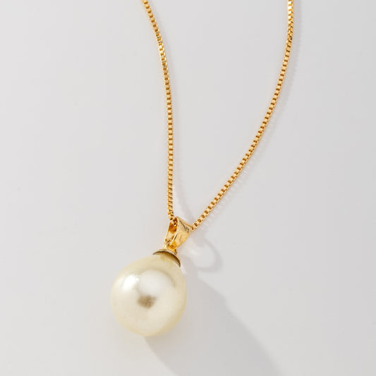 Colar Corrente Veneziana Pingente Gota Pérola 11,5mmx14mm Banhado a Ouro 18K