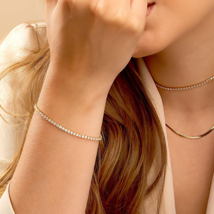Pulseira Riviera Zircônia 18cm Banhado a Ouro 18K - Liven Semijoias