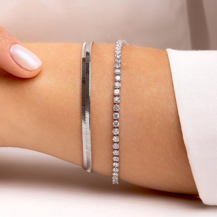 Pulseira Malha Fita Laminada 4mm Banhado a Ródio - Liven Semijoias
