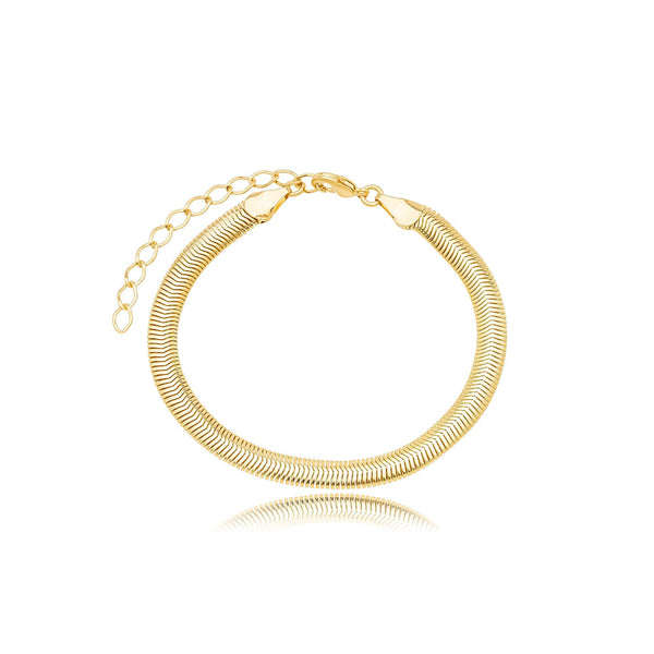 Pulseira Malha Achatada Fina 5mm por 18cm Banhado a Ouro 18K - Liven Semijoias