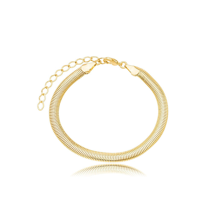Pulseira Malha Achatada Fina 5mm por 18cm Banhado a Ouro 18K - Liven Semijoias